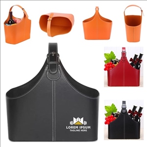 Leather Storage Organizer Gift Basket with Top Handle for Wine